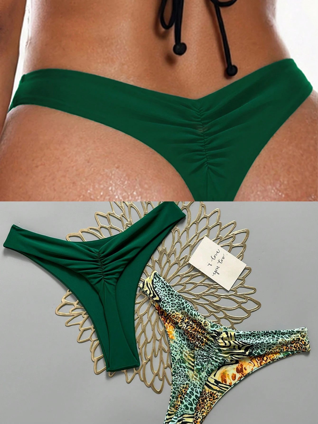 Swim SXY Women's Pleated Triangle Bikini Bottoms 2pcs Set, Suitable For Summer Vacation And Beach