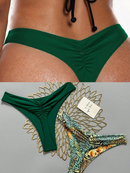 Swim SXY Women's Pleated Triangle Bikini Bottoms 2pcs Set, Suitable For Summer Vacation And Beach