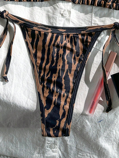 Swim SXY Women's Random Print Halter Bikini Set, Spring/Summer Animal Print Swimwear Bikinis For Women Sets Bikini Animal Print Holiday Leopard Bikini Set