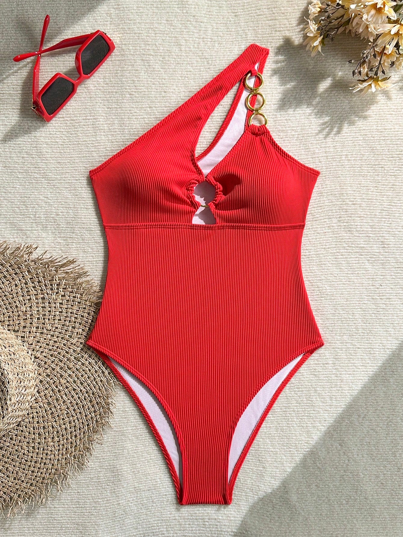 Swim SXY Women's Solid Color Cutout One-Piece Swimsuit With Circular Ring Connection, Sexy Design For Vacation