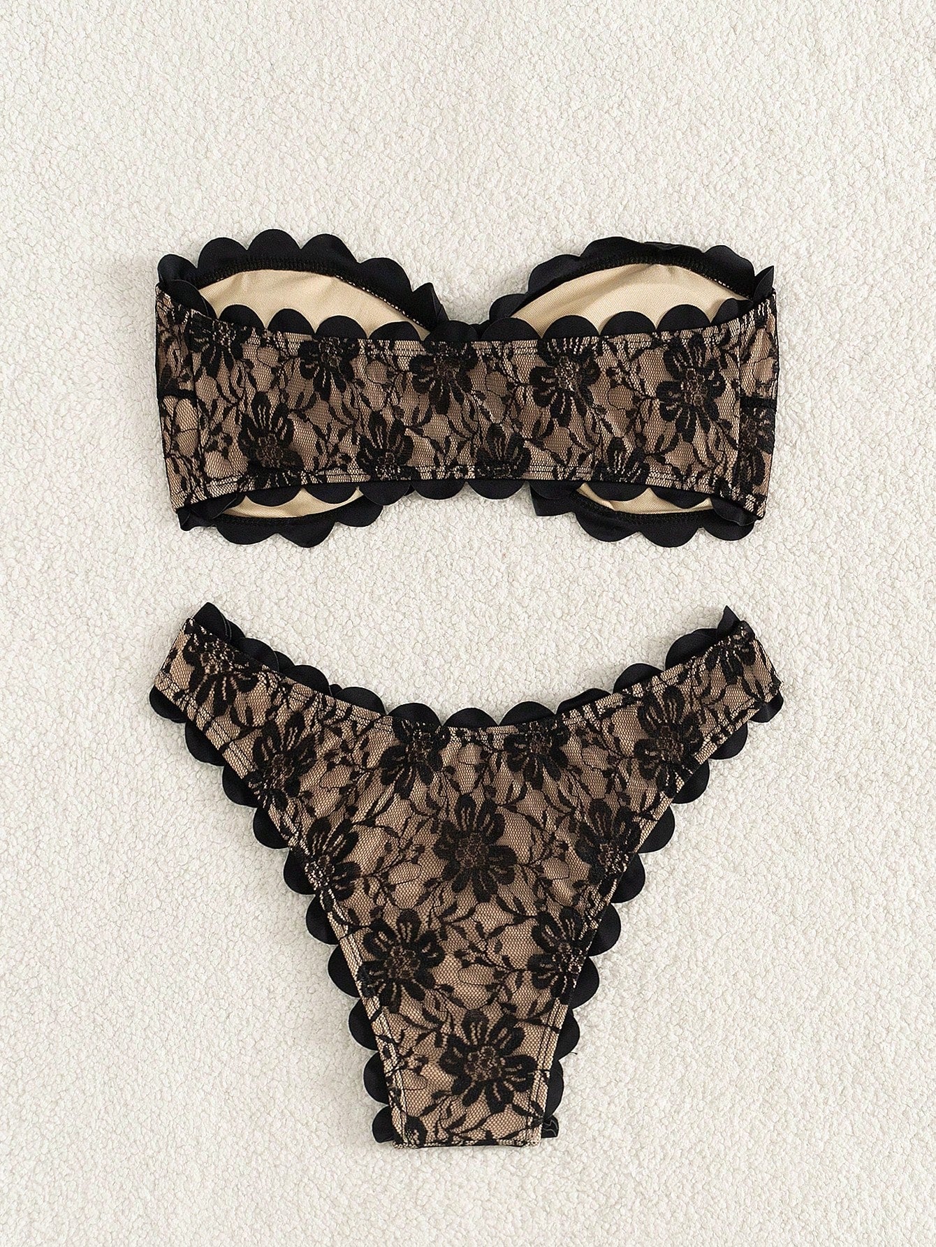 Swim SXY Women's Summer Beach Floral Lace Bandeau Sexy Bikini Set, Two-Piece Bikini Set