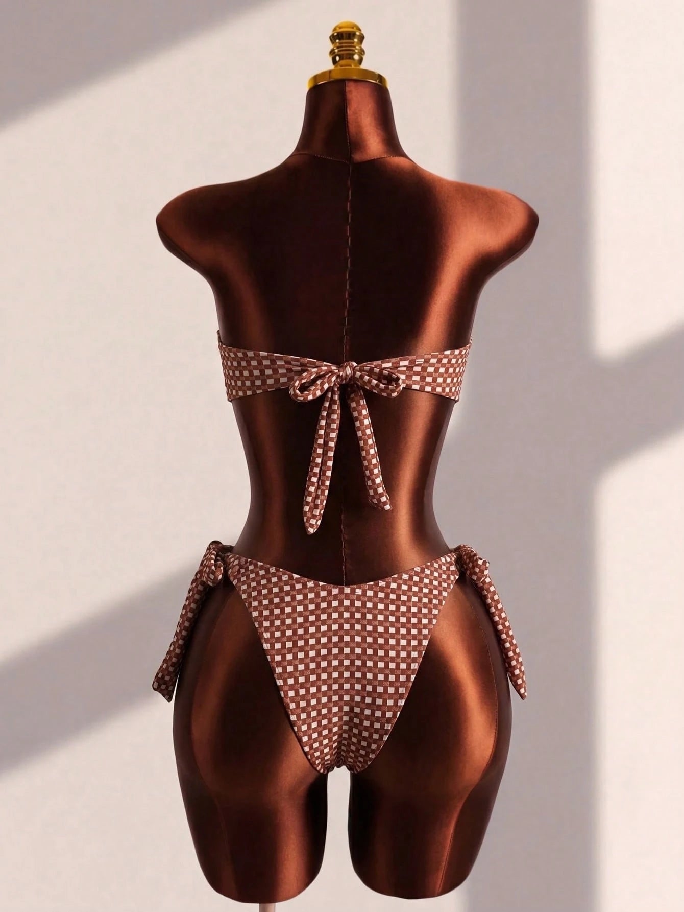 Swim SXY Women's Summer Beach New Sexy Leopard Print Floral Placement Print Back Tie Bandeau Bikini Top And Side Tie Bikini Bottom 2-Piece Swimsuit Set