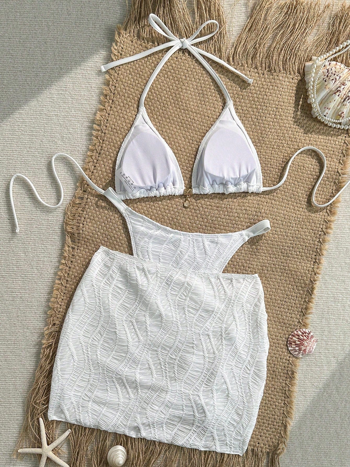Swim SXY Women's Summer Beach Solid Color Halter Tie Sexy Bikini & Triangle Bottom Two-Piece Swimsuit Set With Mini Skirt