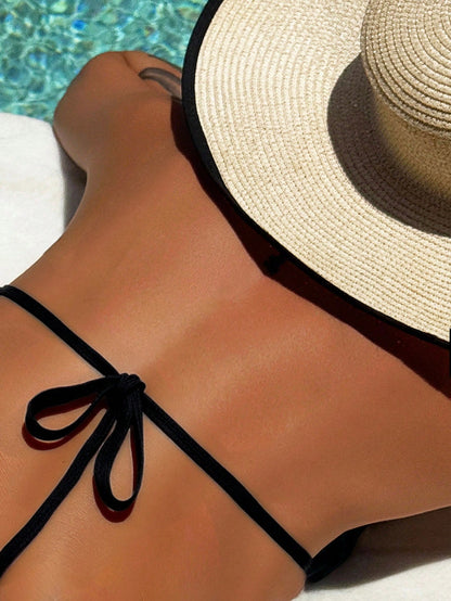 Swim SXY Women's Summer Beach Vacation Minimalist Solid Color Backless Tie-Front Bikini Top