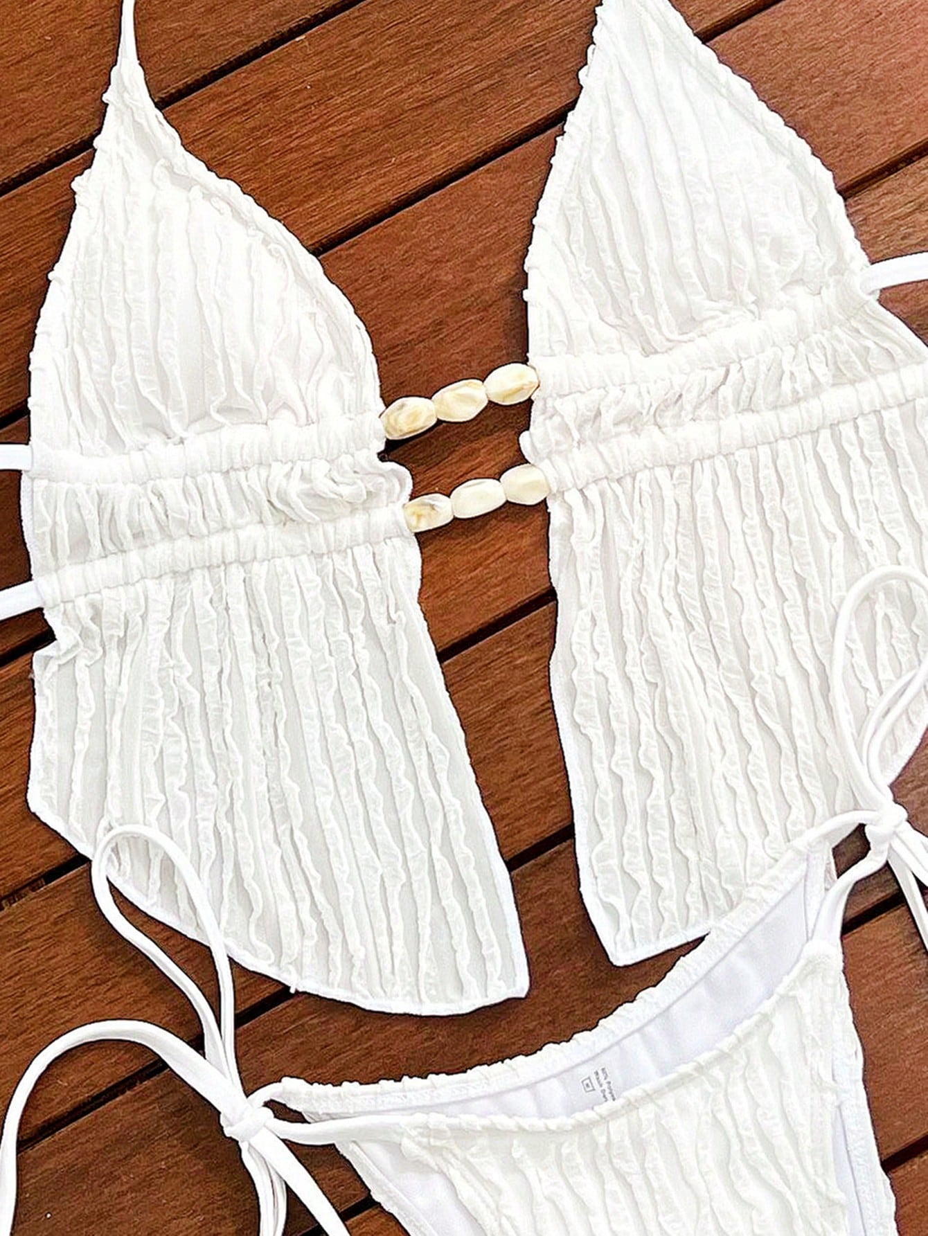 Swim SXY Women's Summer Solid Jacquard Fabric Strappy Backless Triangle Drawstring Halter Sexy Cute Girl Beach Bikini Set, Ladies Separate Swimsuit