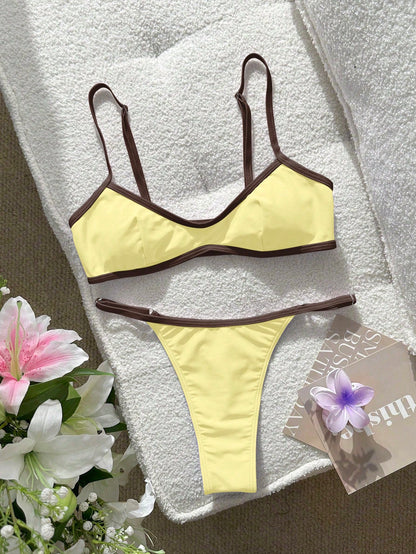 Swim SXY Women's Swimsuit Bikini Sexy Solid Plain Colour Block Bikinis, Bra Built-In Crop Top Camisole Swimsuit For Vacation,Beach Outfits,Y2K, Gym Matched Outfit For Woman Valentine's Newyear Party