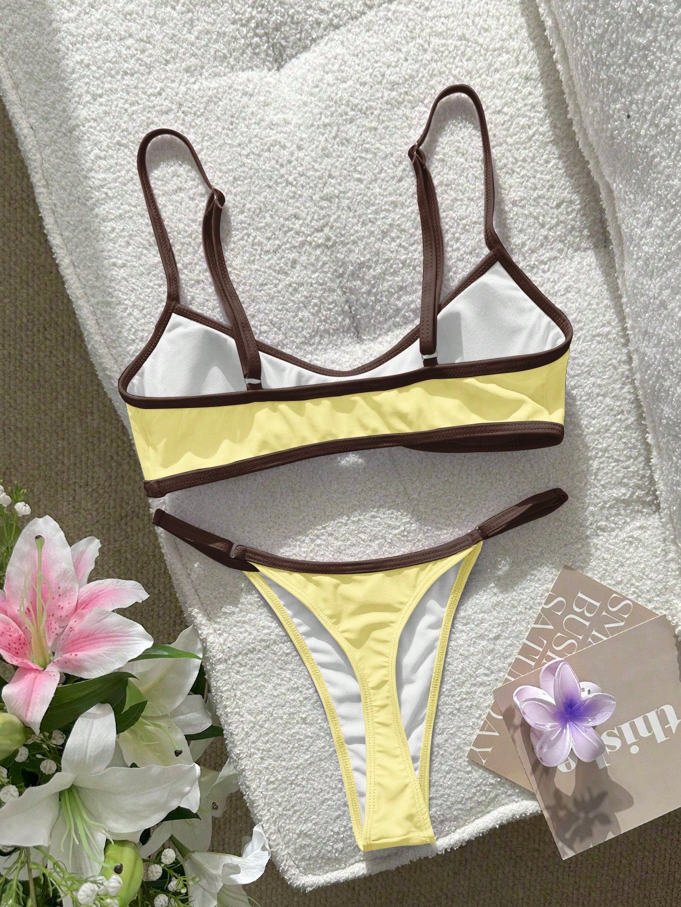 Swim SXY Women's Swimsuit Bikini Sexy Solid Plain Colour Block Bikinis, Bra Built-In Crop Top Camisole Swimsuit For Vacation,Beach Outfits,Y2K, Gym Matched Outfit For Woman Valentine's Newyear Party