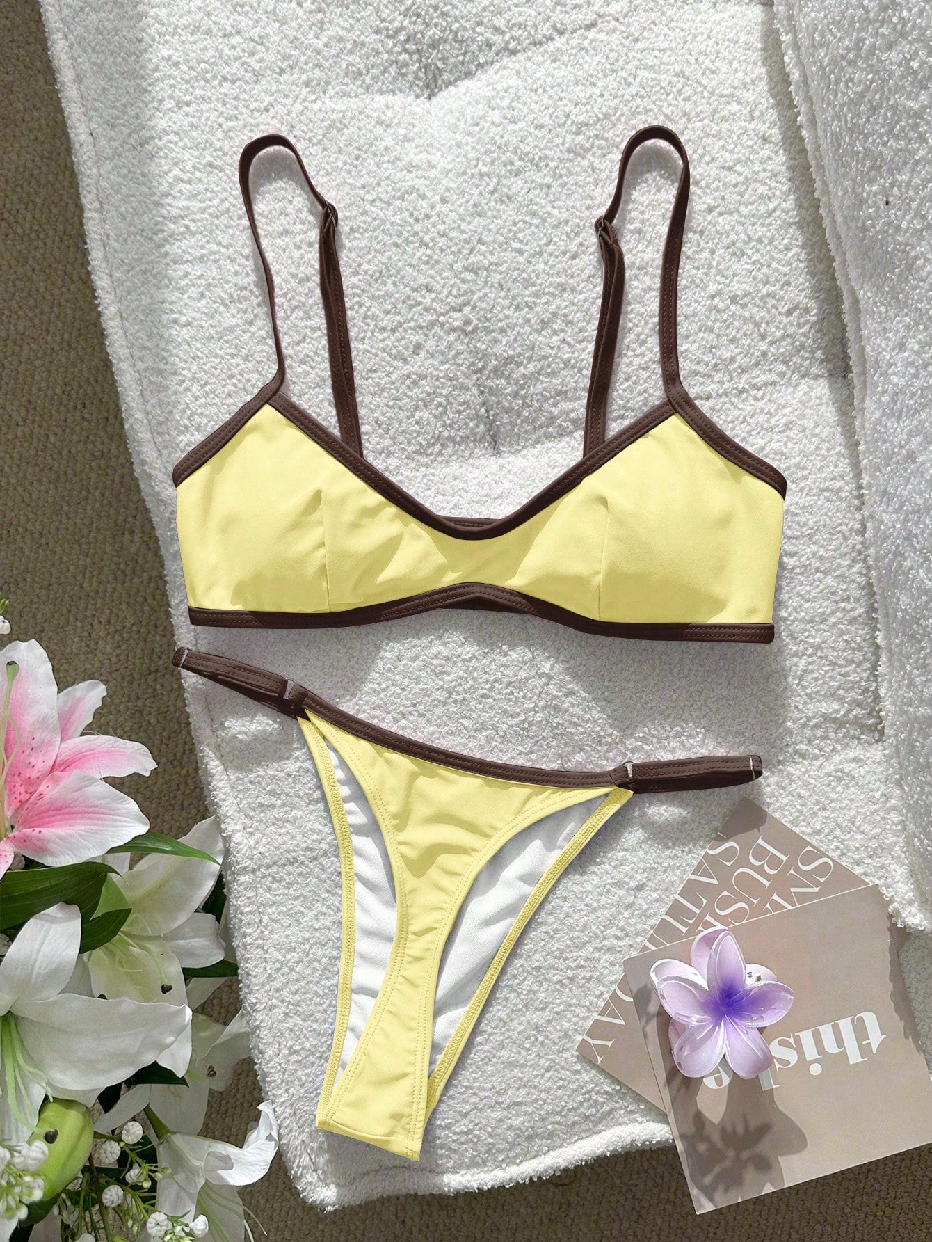 Swim SXY Women's Swimsuit Bikini Sexy Solid Plain Colour Block Bikinis, Bra Built-In Crop Top Camisole Swimsuit For Vacation,Beach Outfits,Y2K, Gym Matched Outfit For Woman Valentine's Newyear Party