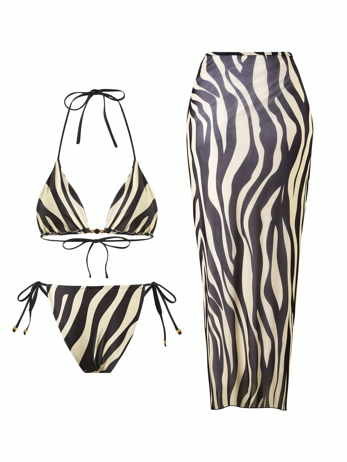 Swim SXY Women Sexy Zebra Print Holiday Suit 3 PiecesSwimwear Set: Beach Dress + Bikini For Summer Beach Vacation