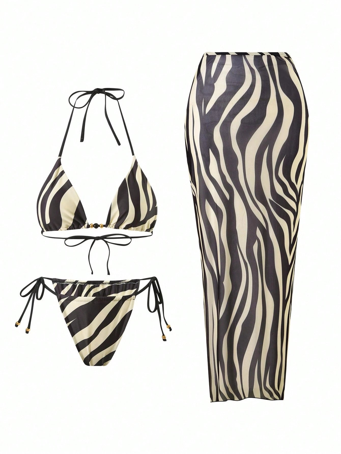 Swim SXY Women Sexy Zebra Print Holiday Suit 3 PiecesSwimwear Set: Beach Dress + Bikini For Summer Beach Vacation