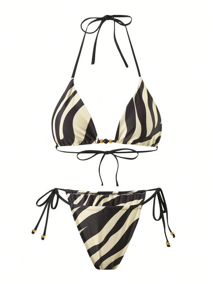 Swim SXY Women Sexy Zebra Print Holiday Suit 3 PiecesSwimwear Set: Beach Dress + Bikini For Summer Beach Vacation