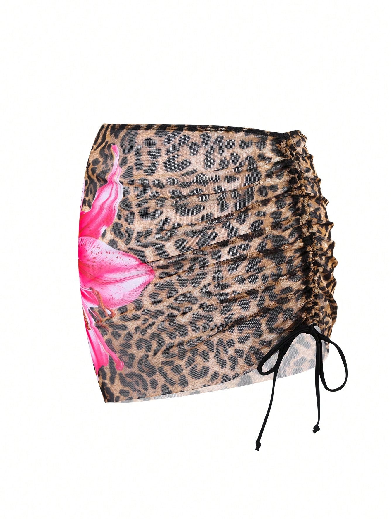 Swim Vcay 1 Piece Women Leopard Butterfly Print Drawstring Coverup & Skirt Set, Print Design Assorted For Summer Beach Vacation