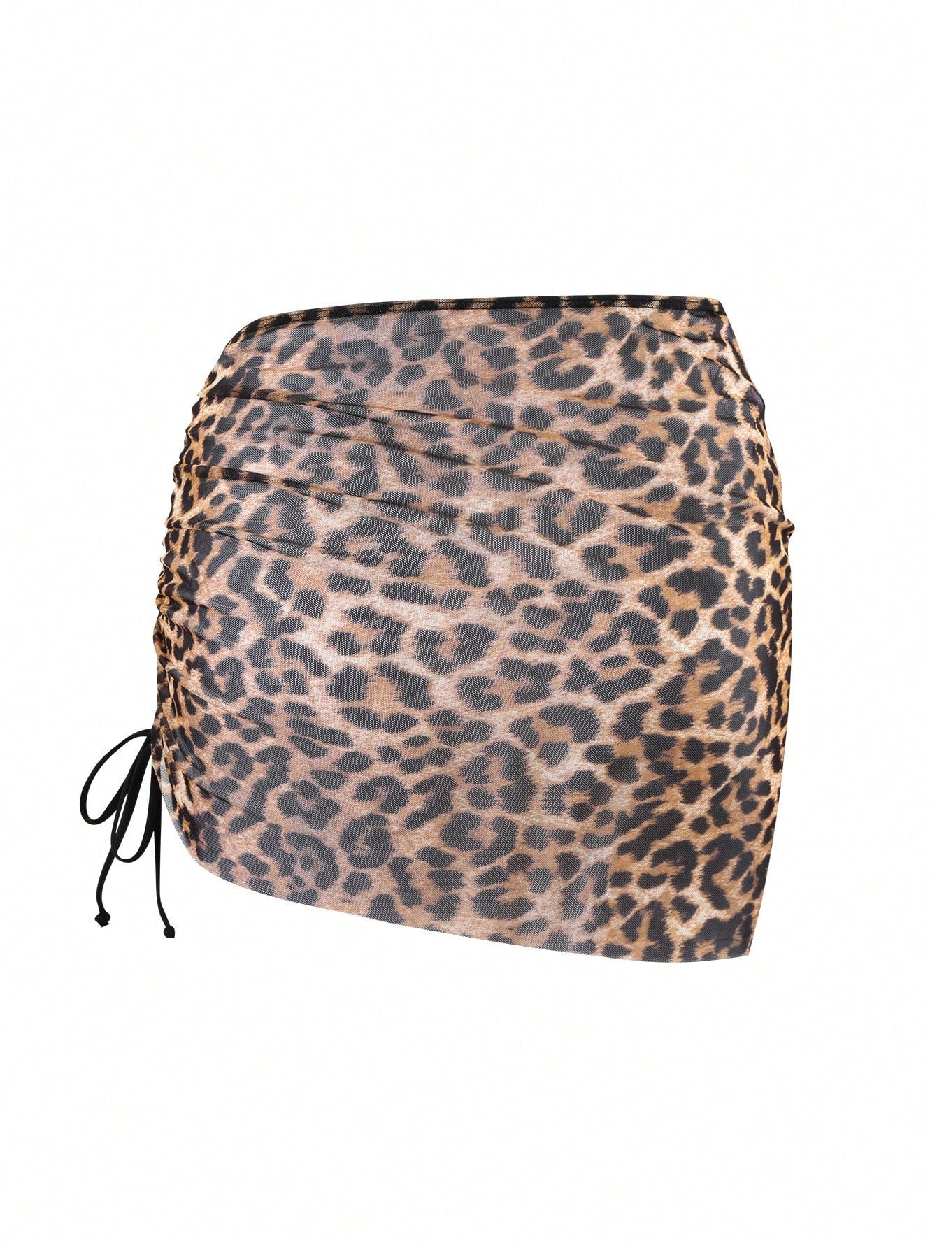 Swim Vcay 1 Piece Women Leopard Butterfly Print Drawstring Coverup & Skirt Set, Print Design Assorted For Summer Beach Vacation