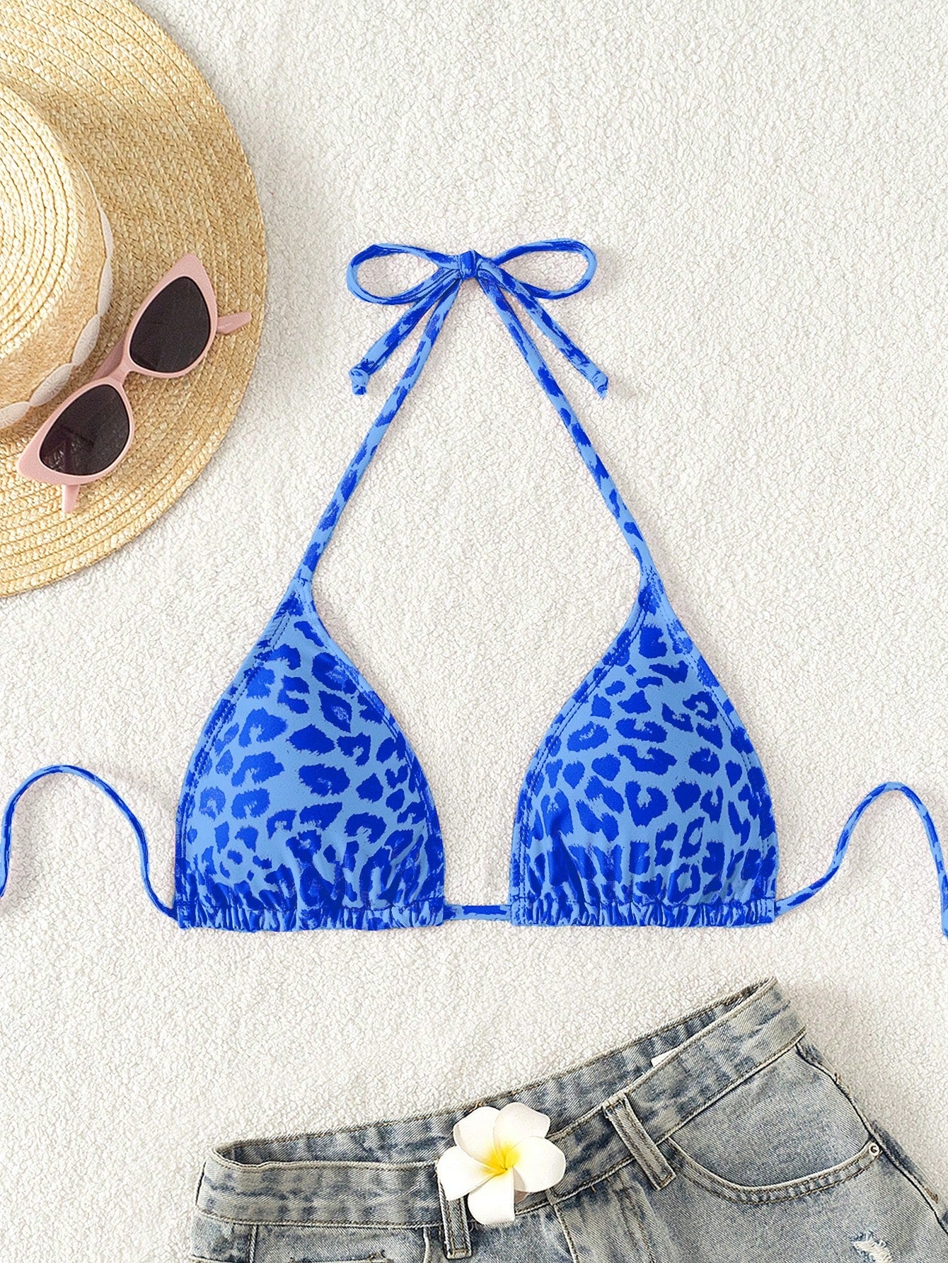 Swim Vcay 1pc Women's Leopard Print Halter Bikini Top For Summer Beach Vacation