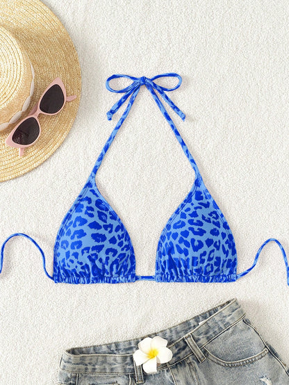 Swim Vcay 1pc Women's Leopard Print Halter Bikini Top For Summer Beach Vacation
