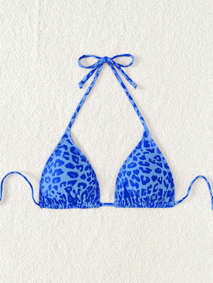 Swim Vcay 1pc Women's Leopard Print Halter Bikini Top For Summer Beach Vacation