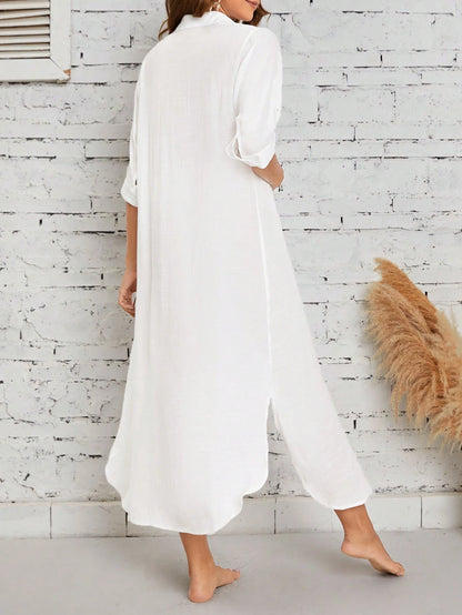 Swim Vcay 1pc Women's Solid Color Long Sleeve Kimono Cover Up, Fashion For Summer