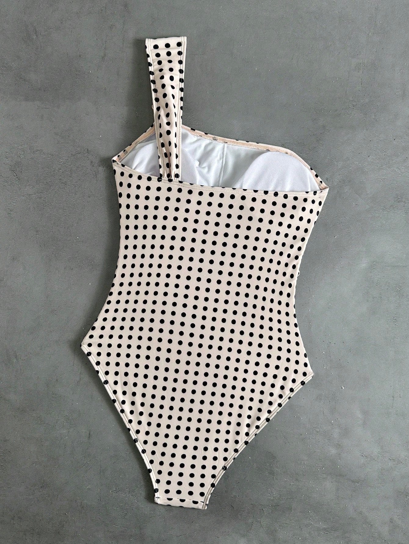 Swim Vcay 2026 New Elegant Black & White Polka Dot Print Asymmetric One Shoulder One-Piece Swimsuit For Women,Summer,Holiday,Pool Party,Vintage Beachwear