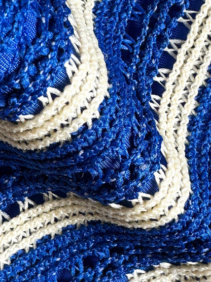 Swim Vcay 2026 Spring/Summer Blue Crochet Textured Fabric Spaghetti Strap Halter Tie Side High Cut Tie String Bikini Swimwear For Women, Vacation Style, Suitable For Beach Photos And Holiday