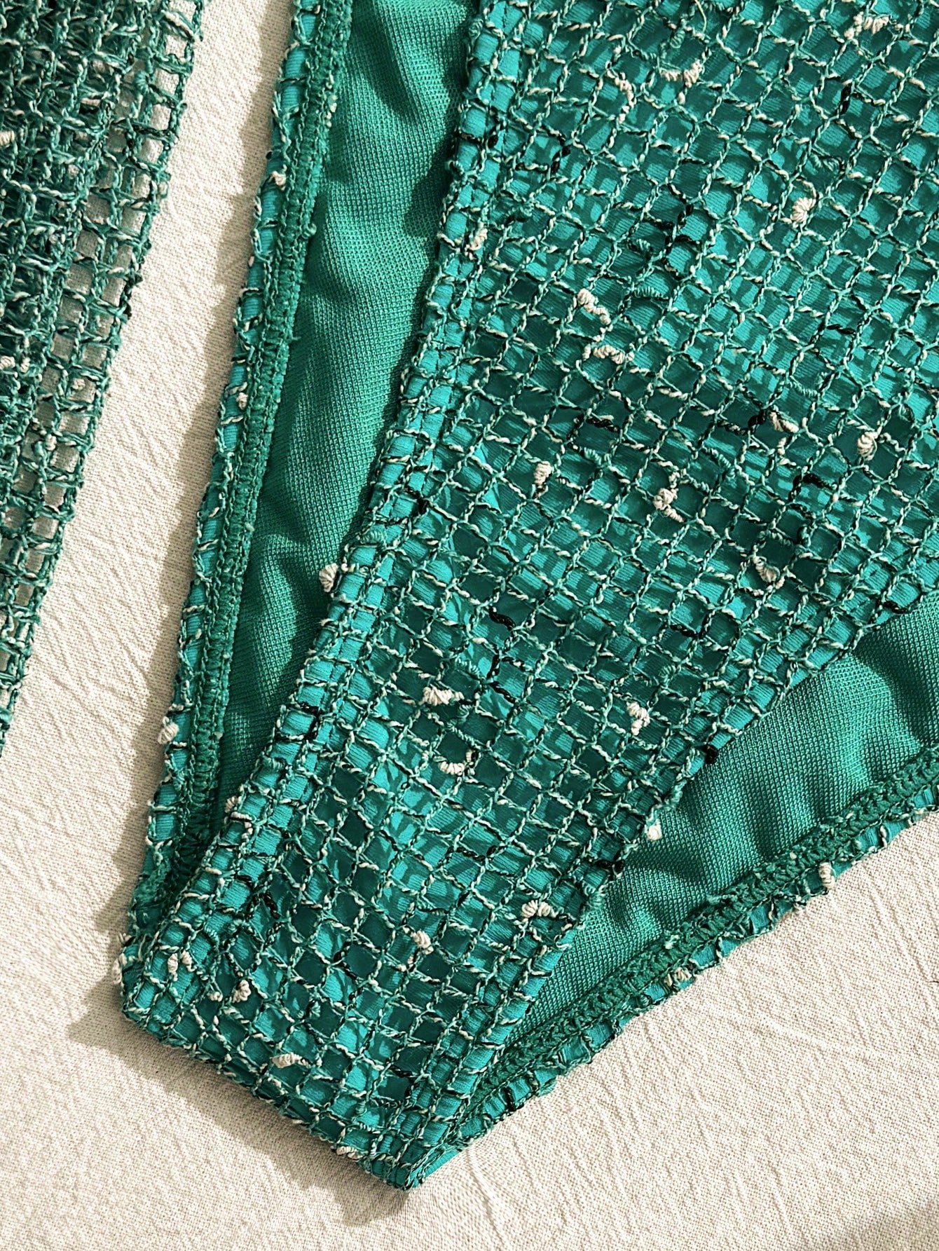 Swim Vcay 2026 Spring/Summer New Women's Lake Green Shiny Crochet 3-Piece Swimsuit Set, 3D Large Flower Halter Bikini, High-Cut Triangle Bottom, Side Tie Hollow Long Skirt, Island Vacation Beach Swimw