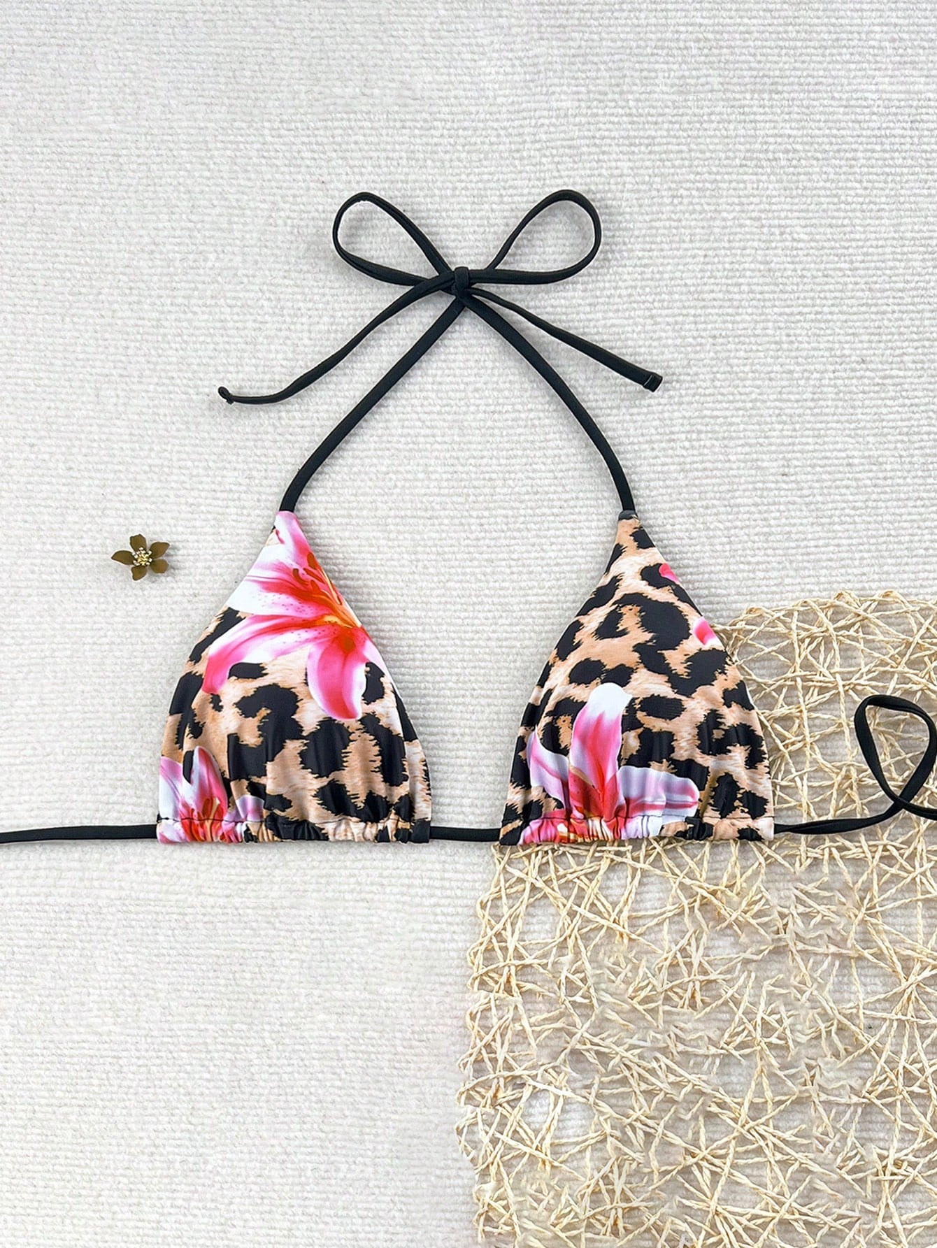 Swim Vcay 2026 Spring/Summer Spaghetti Strap Halter Random Leopard & Floral Print Sexy Women Bikini Top