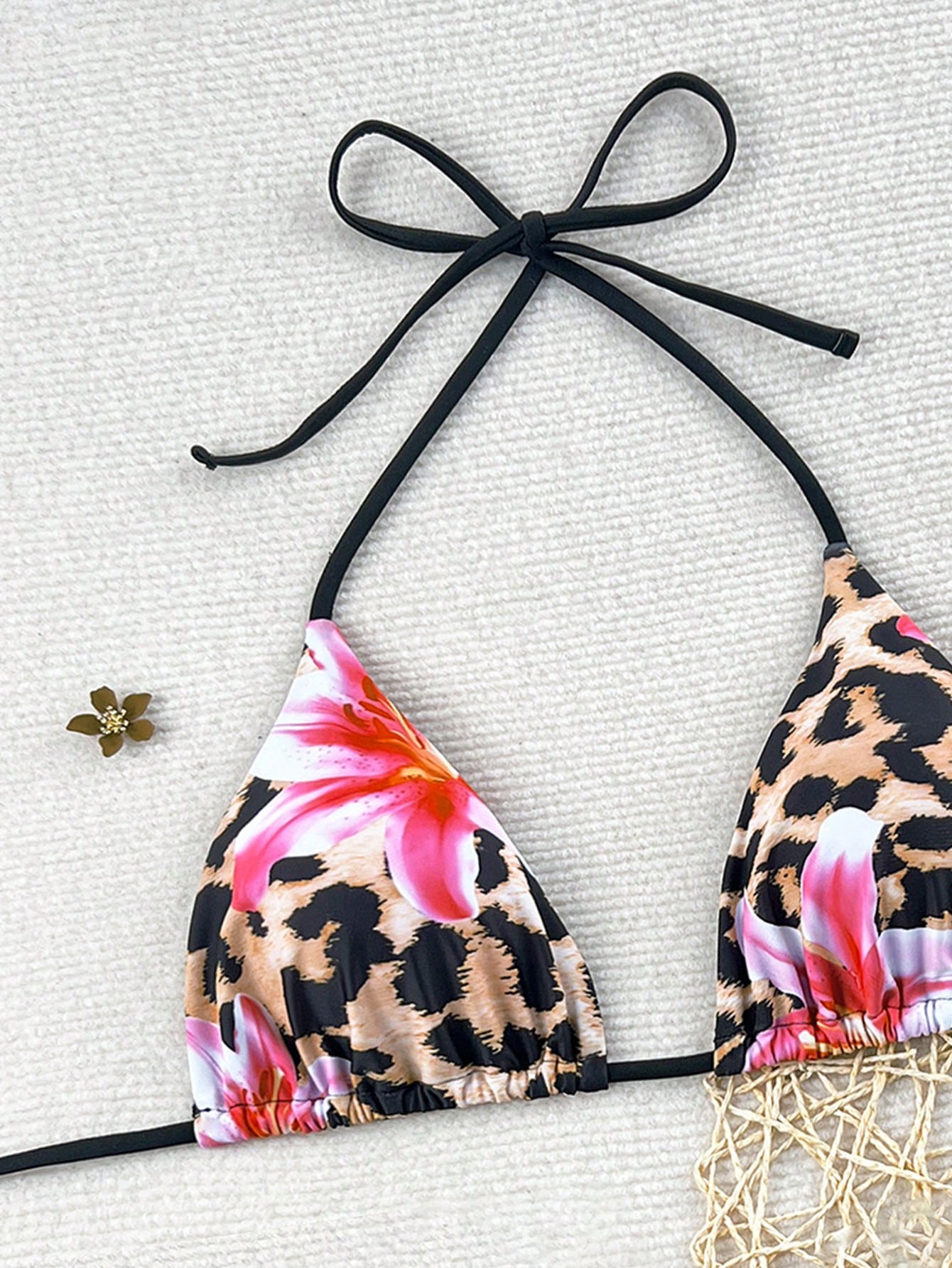 Swim Vcay 2026 Spring/Summer Spaghetti Strap Halter Random Leopard & Floral Print Sexy Women Bikini Top