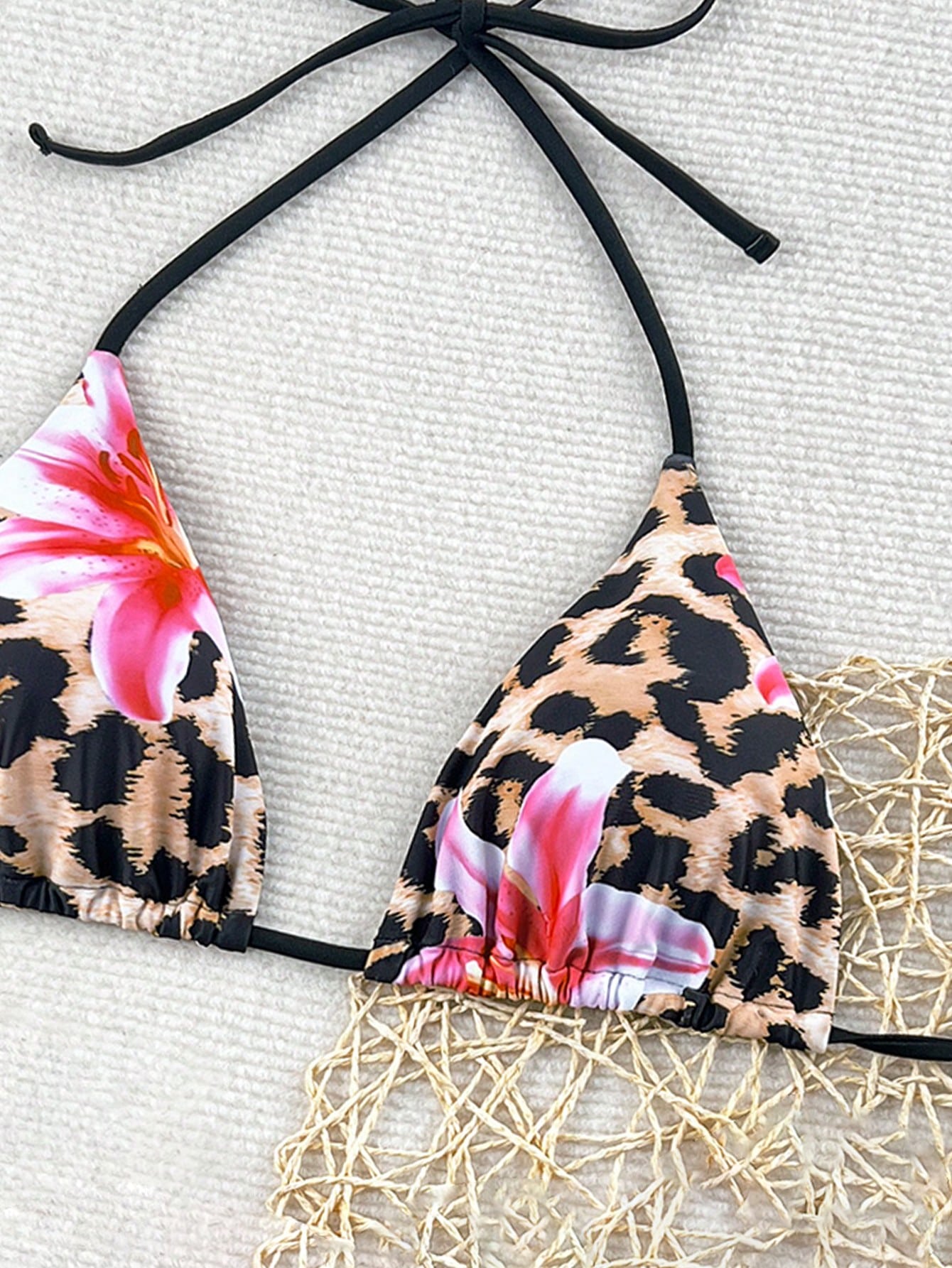 Swim Vcay 2026 Spring/Summer Spaghetti Strap Halter Random Leopard & Floral Print Sexy Women Bikini Top