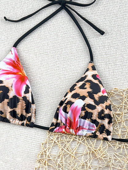 Swim Vcay 2026 Spring/Summer Spaghetti Strap Halter Random Leopard & Floral Print Sexy Women Bikini Top