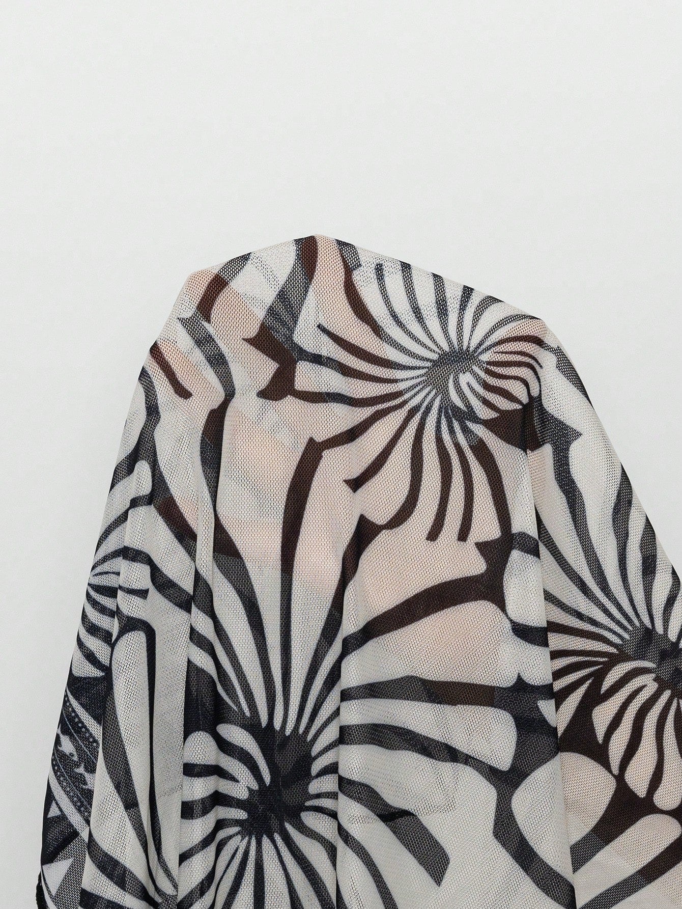 Swim Vcay 2pcs Black & White Floral Print Long Sleeve Swimsuit Cover Up Set,Beige,Summer,Boho,Boat Trip,Holiday,Holiday Women Resort Vacation Bikinis Outfit