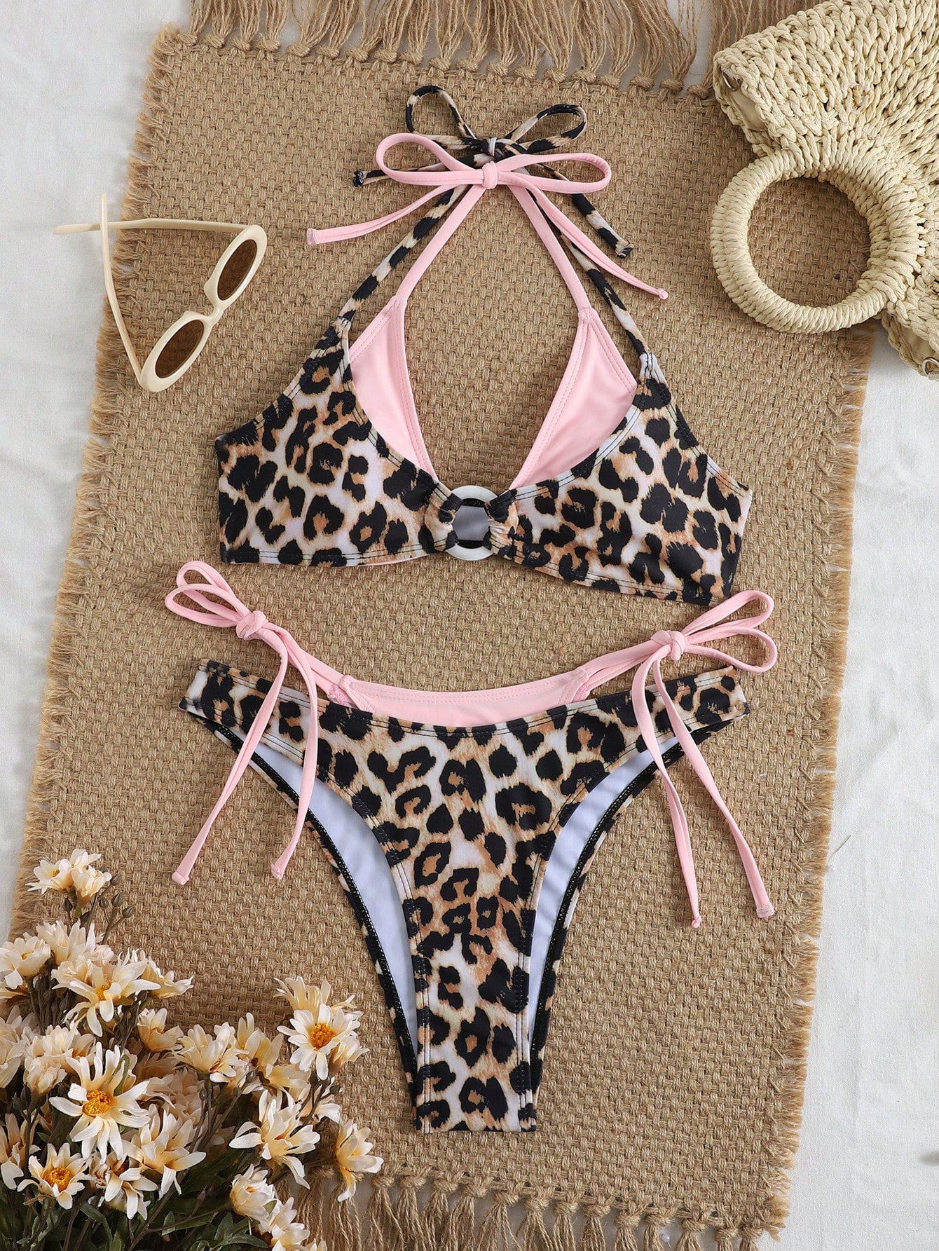 Swim Vcay 2pcs Leopard Print Layered Swimwear, Sexy Vacation Style Swimwear For Summer Beach Holiday