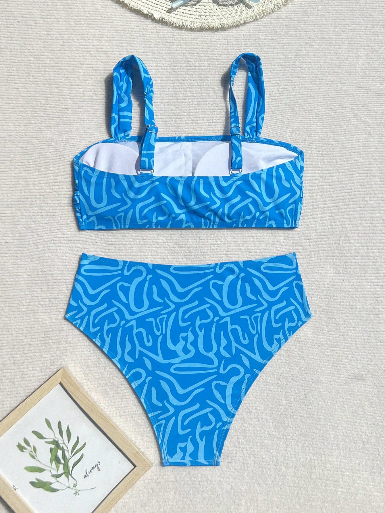 Swim Vcay 2pcs/Set Women Summer Random Color Print Shoulder Strap Top And High Waist Bottom Swimsuit Bikini Set For Beach & Resort
