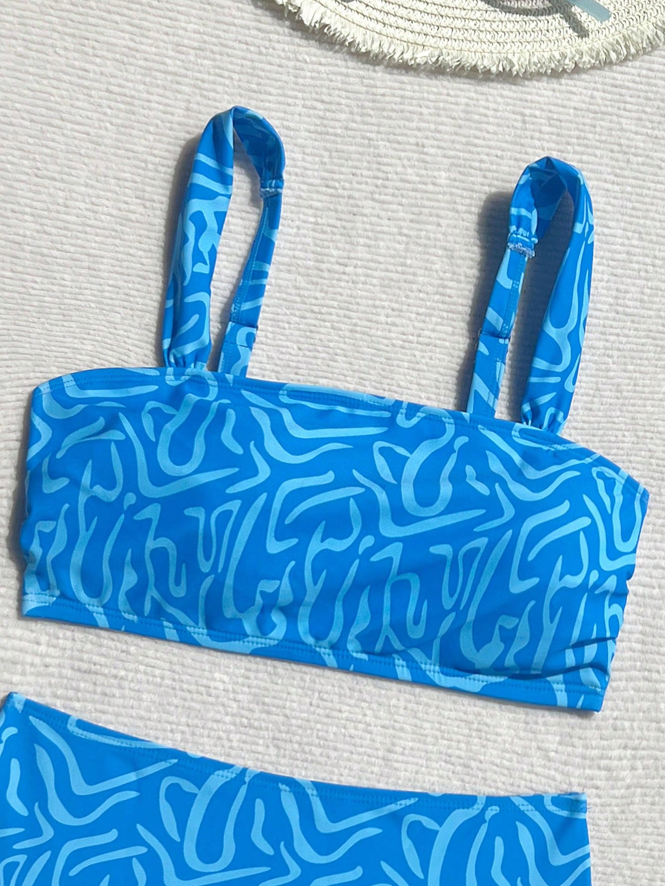 Swim Vcay 2pcs/Set Women Summer Random Color Print Shoulder Strap Top And High Waist Bottom Swimsuit Bikini Set For Beach & Resort