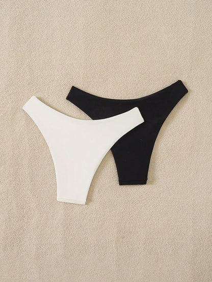Swim Vcay 2pcs Women Plain & Leopard Print Swimsuit Bottoms Leopard Bikini For Summer Beach Vacation