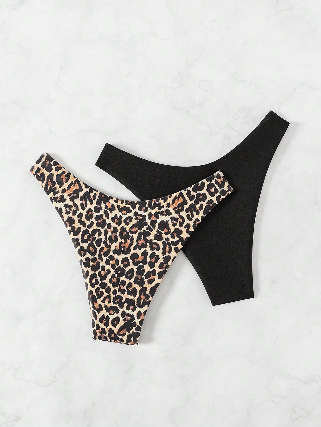 Swim Vcay 2pcs Women Plain & Leopard Print Swimsuit Bottoms Leopard Bikini For Summer Beach Vacation