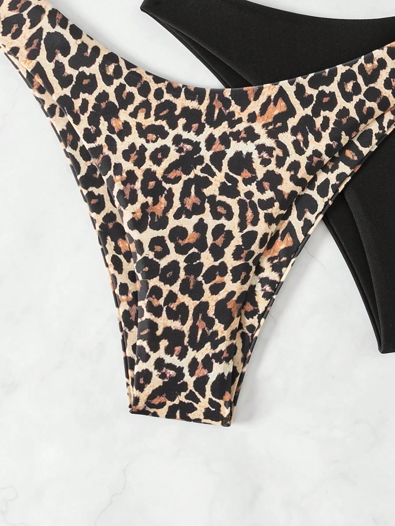 Swim Vcay 2pcs Women Plain & Leopard Print Swimsuit Bottoms Leopard Bikini For Summer Beach Vacation
