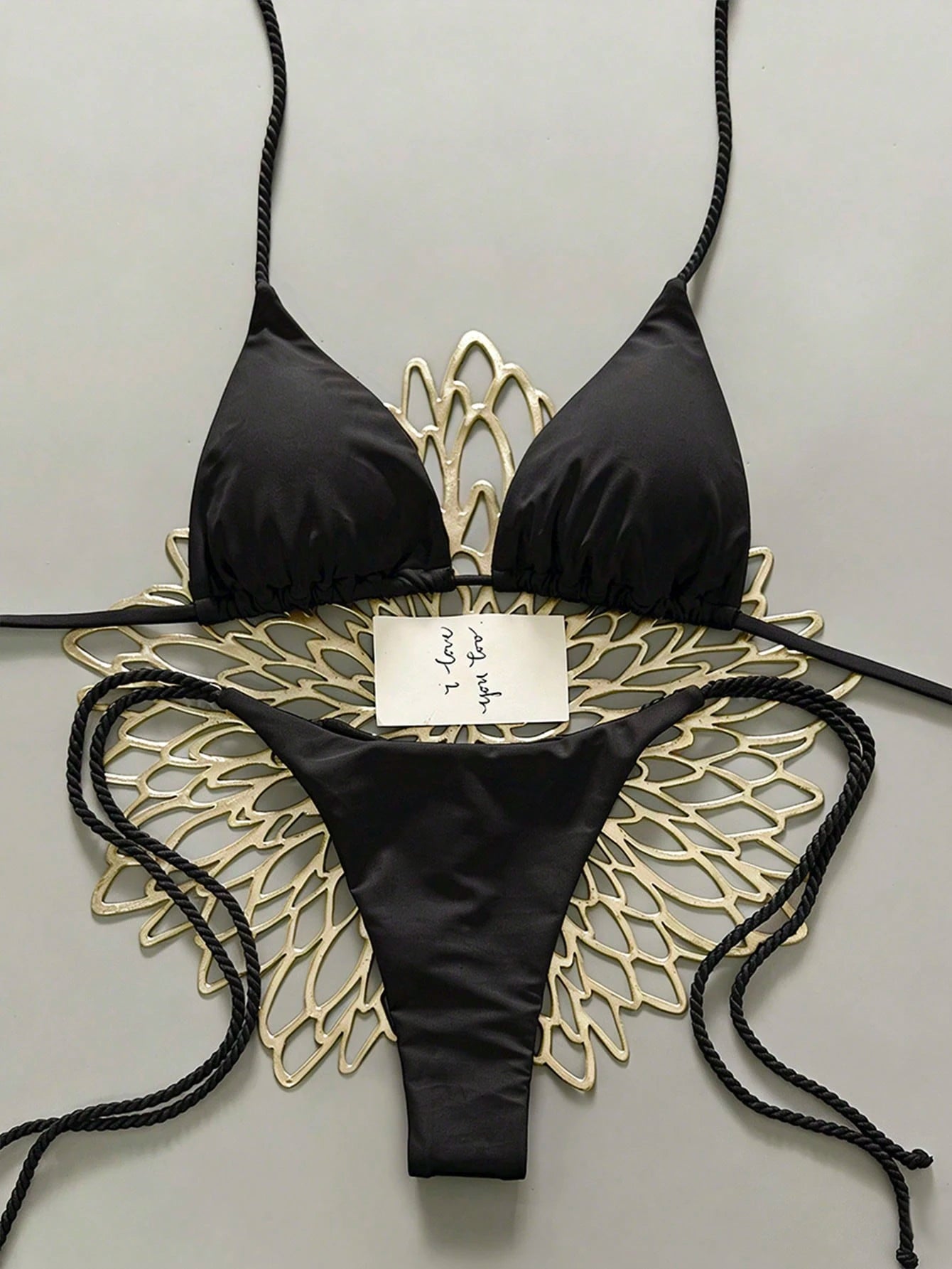 Swim Vcay 2pcs Women's Bikini Sets,Handmade Crochet Swimwear,Wire Black Bikini With Rope Straps,Summer Casual Beach Party Holiday,Y2k Swim Suit Set,Holiday