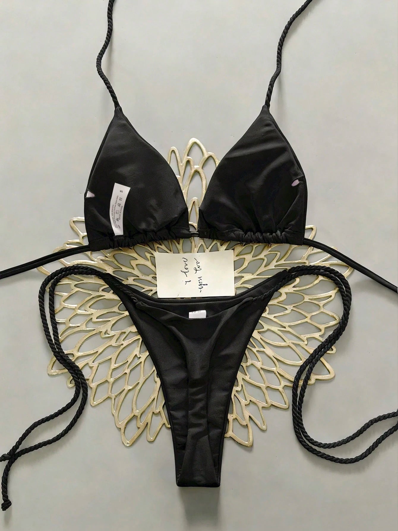 Swim Vcay 2pcs Women's Bikini Sets,Handmade Crochet Swimwear,Wire Black Bikini With Rope Straps,Summer Casual Beach Party Holiday,Y2k Swim Suit Set,Holiday