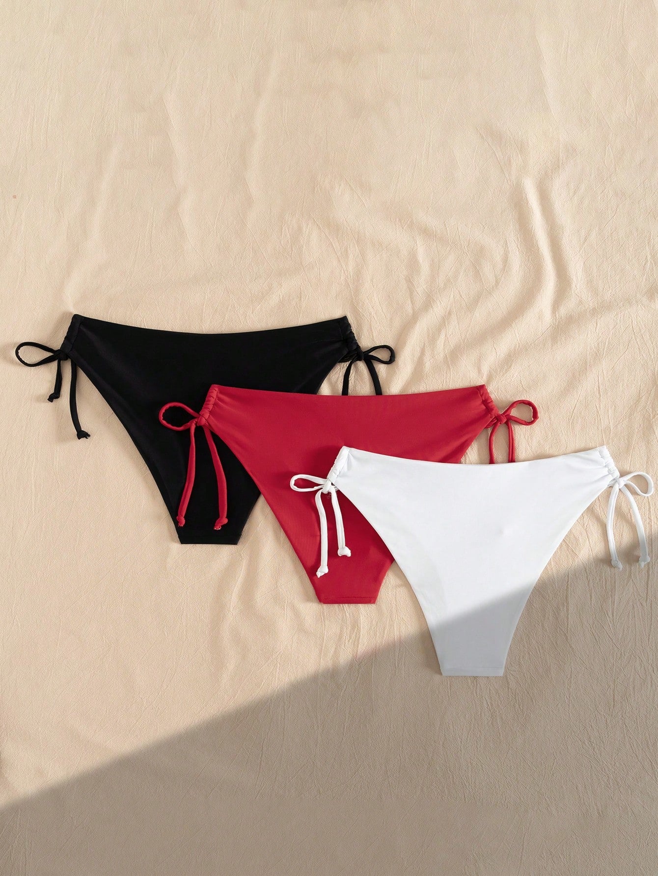 Swim Vcay 3pcs Women's Multicolor Bikini Bottom With Tie,Weddings & Events, Bikini Drawstring, Bathing Suit Bottoms, Solid Color Bikini,Valentine's Day