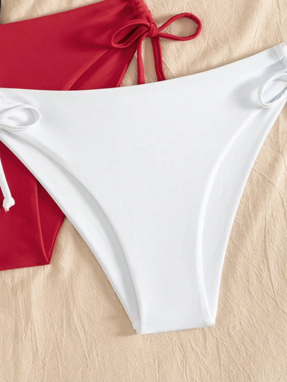Swim Vcay 3pcs Women's Multicolor Bikini Bottom With Tie,Weddings & Events, Bikini Drawstring, Bathing Suit Bottoms, Solid Color Bikini,Valentine's Day