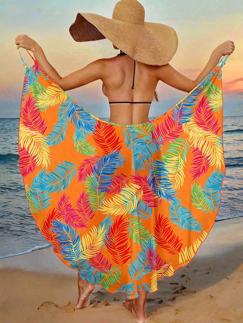 Swim Vcay Beach Dresses For Women Women's Tropical Plants Print Beach Cover Up Summer, Carnival