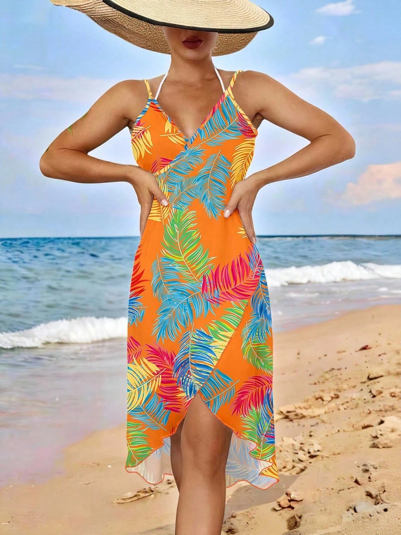 Swim Vcay Beach Dresses For Women Women's Tropical Plants Print Beach Cover Up Summer, Carnival