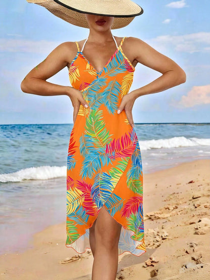 Swim Vcay Beach Dresses For Women Women's Tropical Plants Print Beach Cover Up Summer, Carnival