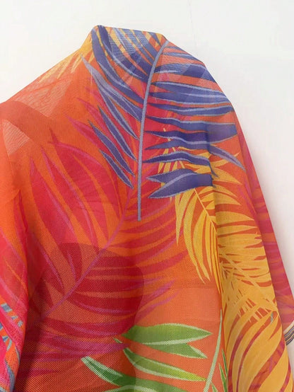 Swim Vcay Beach Dresses For Women Women's Tropical Plants Print Beach Cover Up Summer, Carnival
