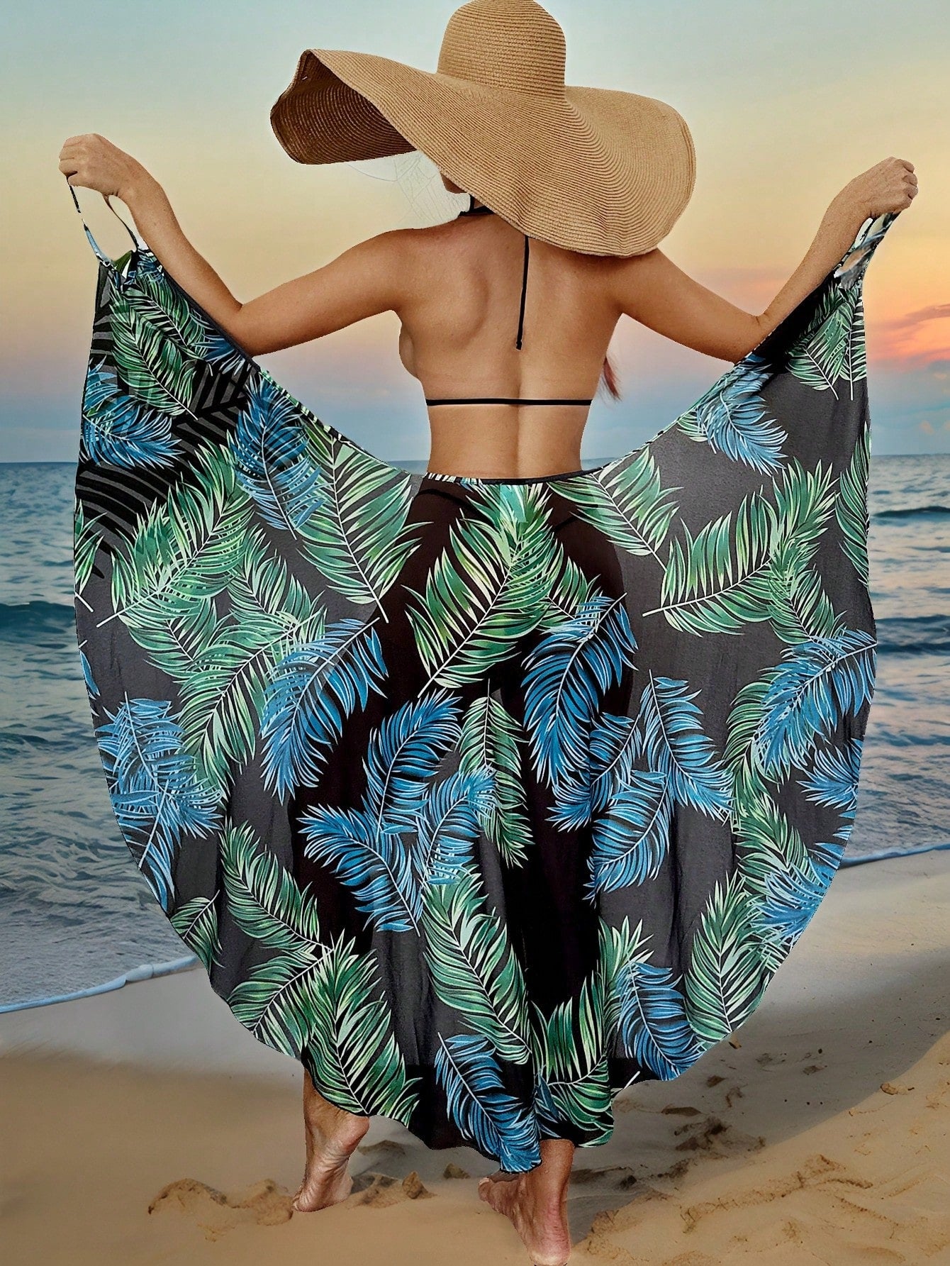 Swim Vcay Beach Dresses For Women Women's Tropical Plants Print Beach Cover Up Summer, Carnival