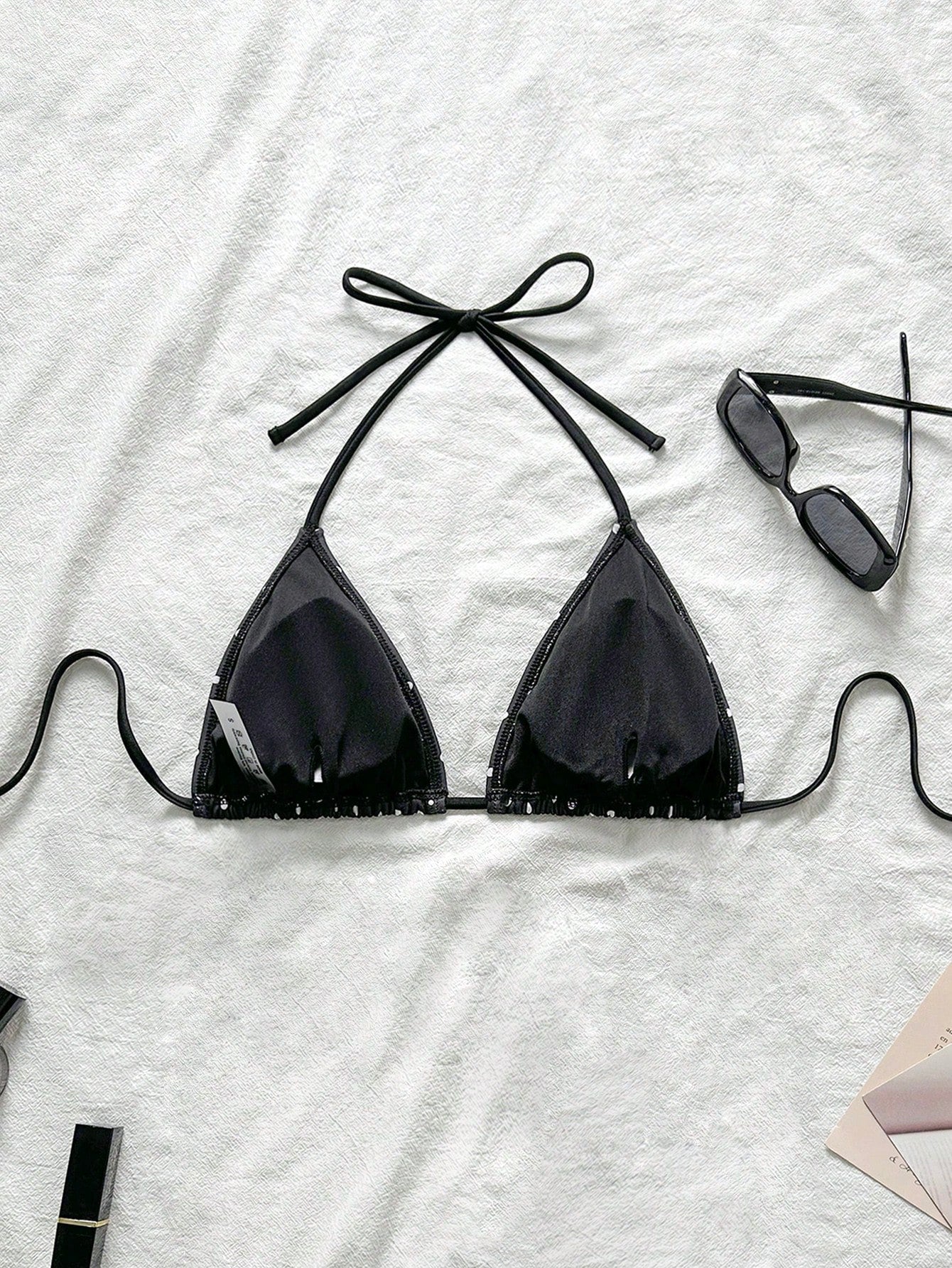 Swim Vcay Black & White Polka Dot Sexy Women's Halter Bikini Top For Summer Beach Vacation