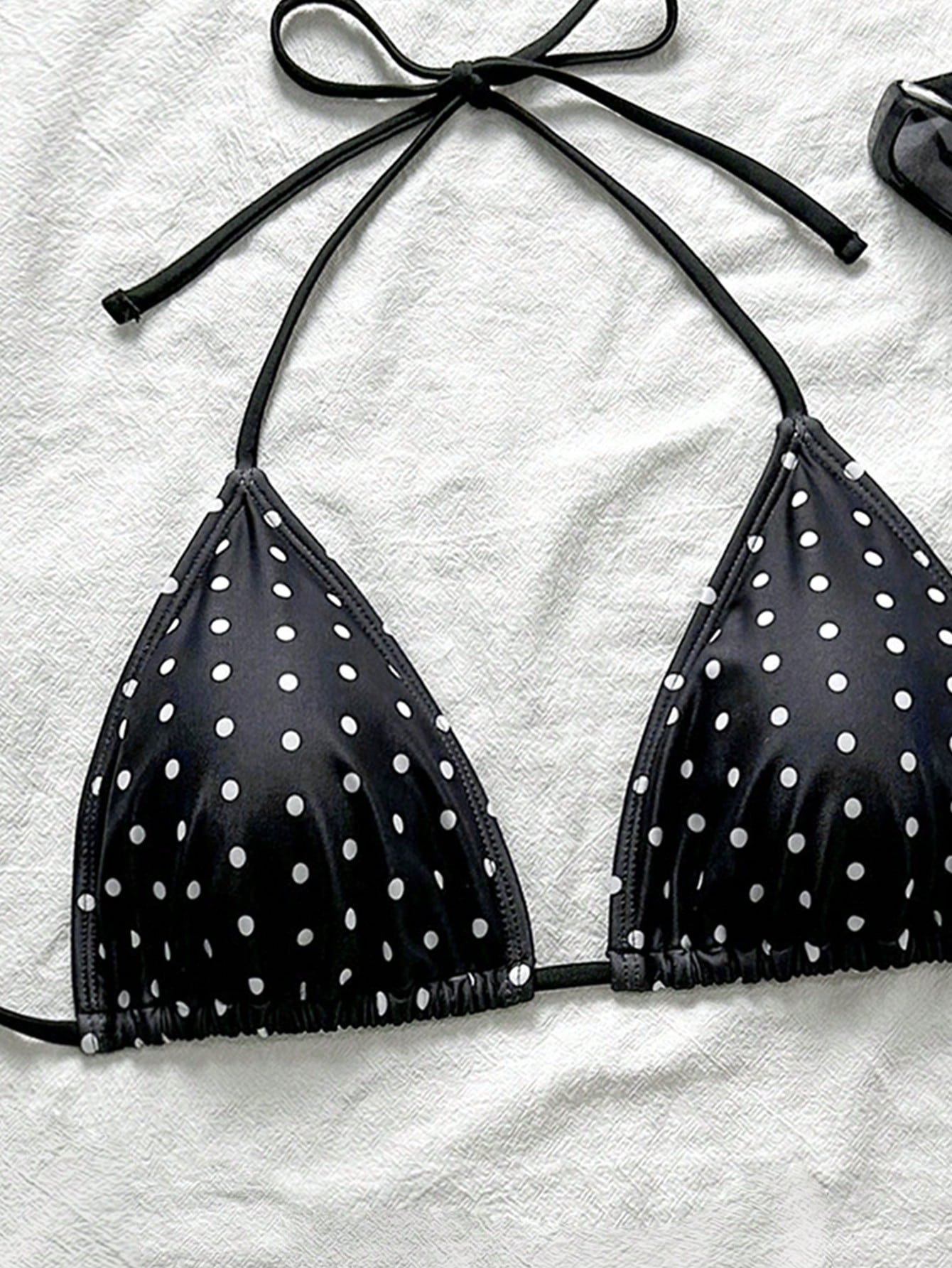Swim Vcay Black & White Polka Dot Sexy Women's Halter Bikini Top For Summer Beach Vacation