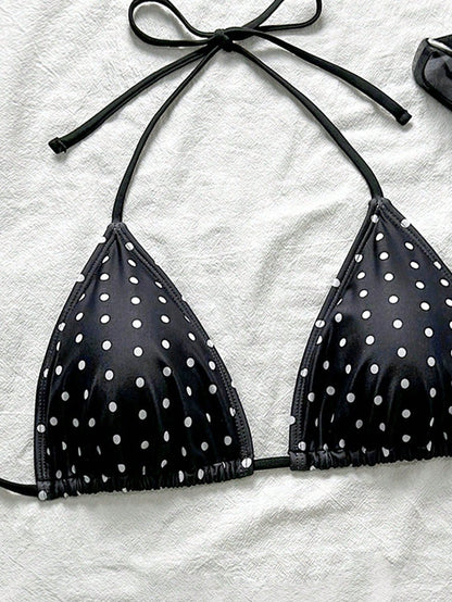 Swim Vcay Black & White Polka Dot Sexy Women's Halter Bikini Top For Summer Beach Vacation