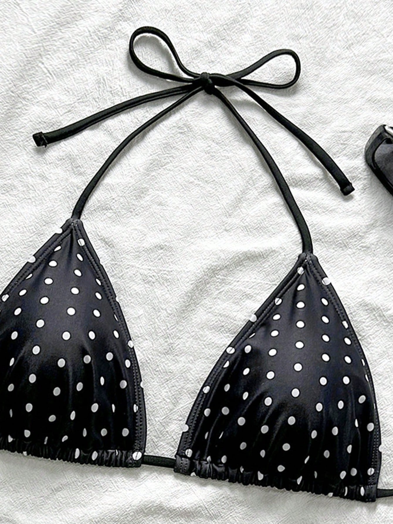 Swim Vcay Black & White Polka Dot Sexy Women's Halter Bikini Top For Summer Beach Vacation