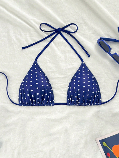 Swim Vcay Black & White Polka Dot Sexy Women's Halter Bikini Top For Summer Beach Vacation
