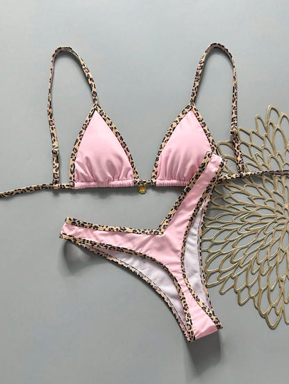 Swim Vcay Fabric Halter Bikini Set For Women Geometric Pattern High Cut Bottom Tie Back